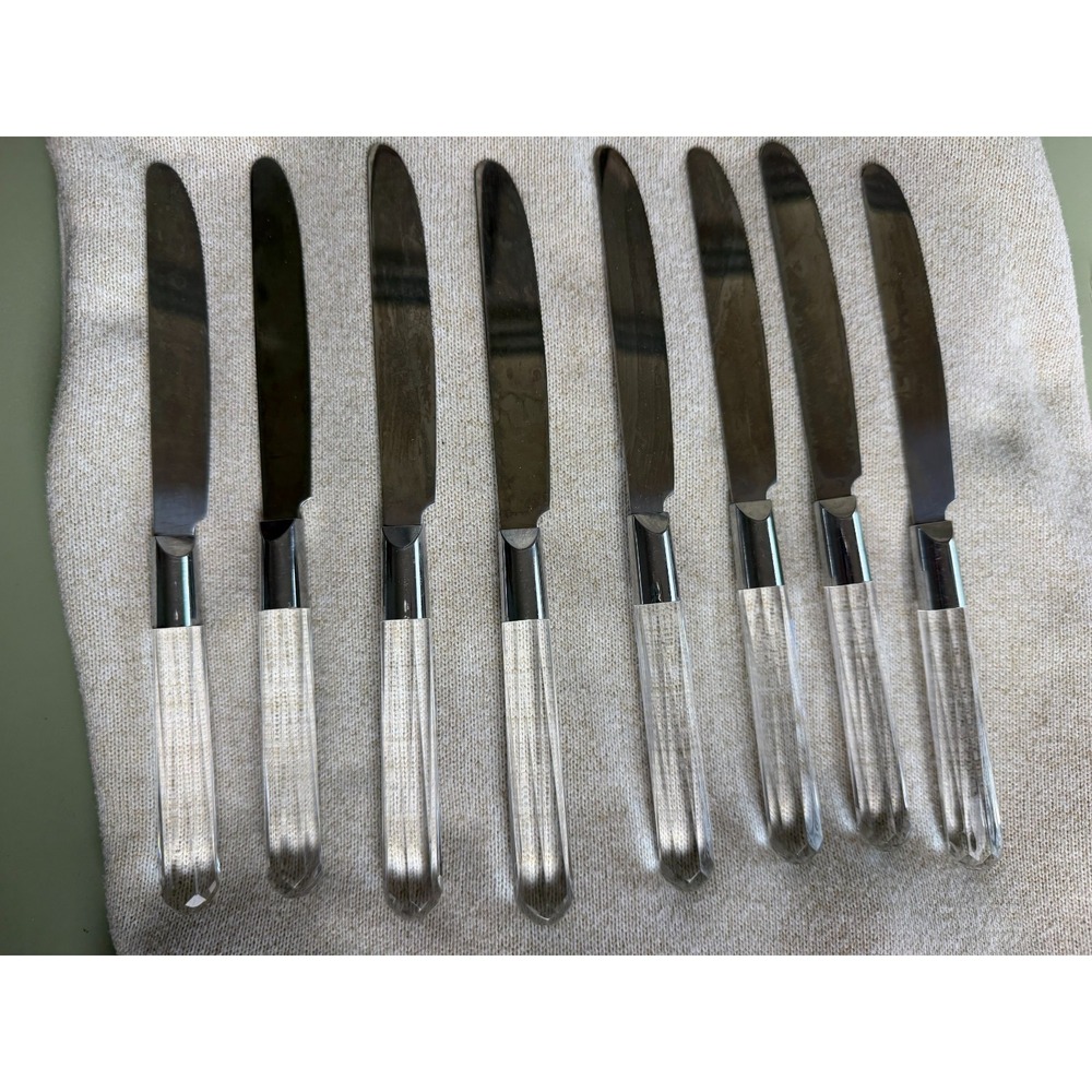 Vintage Steak Knives Set 8 Lucite Handles Stainless‎ Taiwan Retro MCM